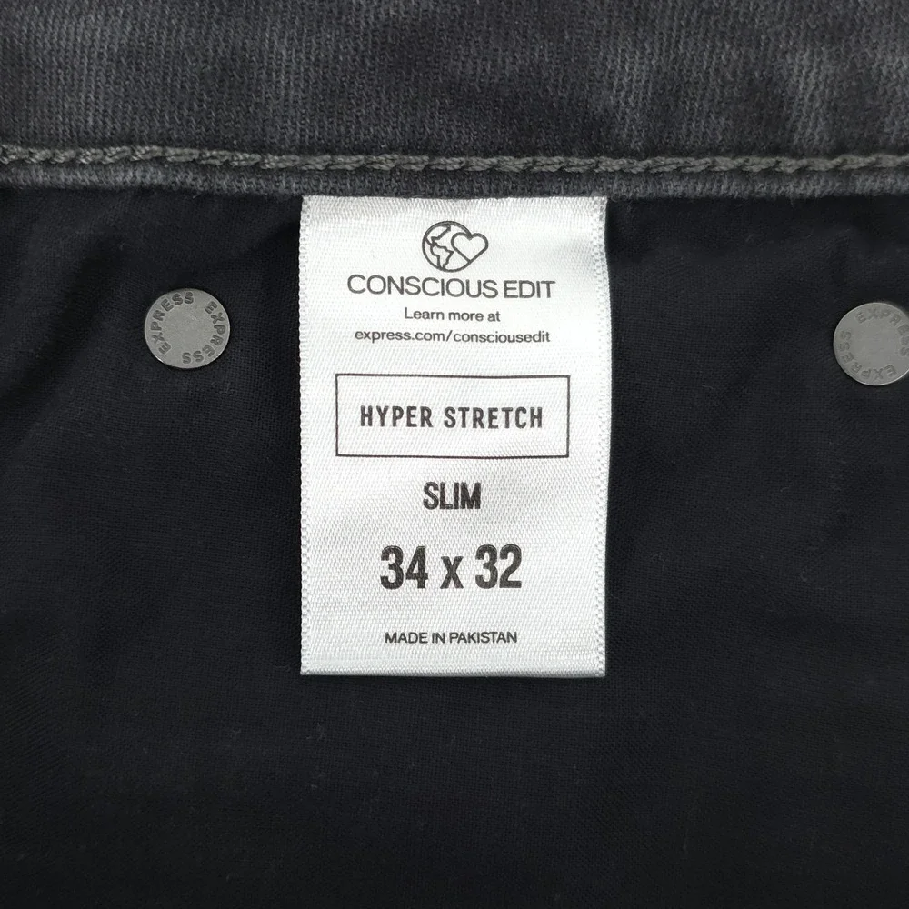 Express Mens Jeans Conscious Edit Hyper Stretch 34x32 Grey Slim Fit Denim
